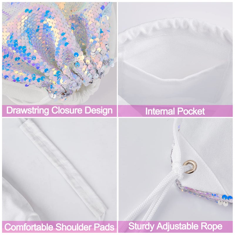 MHJY Sparkly Drawstring Backpack Mermaid Sequin Dance Bag Sports Gym Beach Swim Backpack Birthday Easter Gift Bag - Image 4